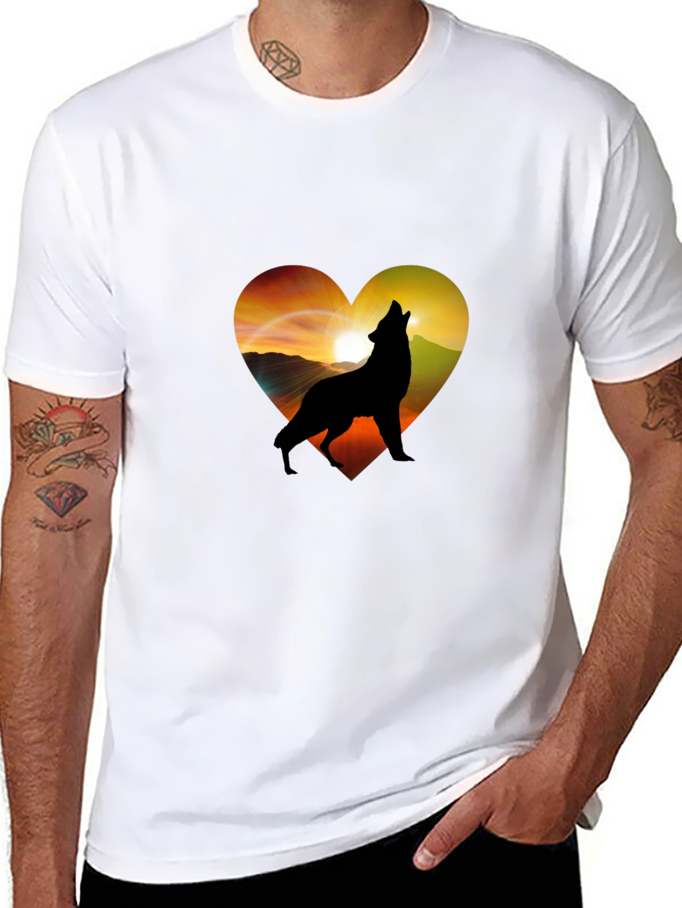 Black Wolf Heart Graphic T-Shirt - Men's Black Tee view 8