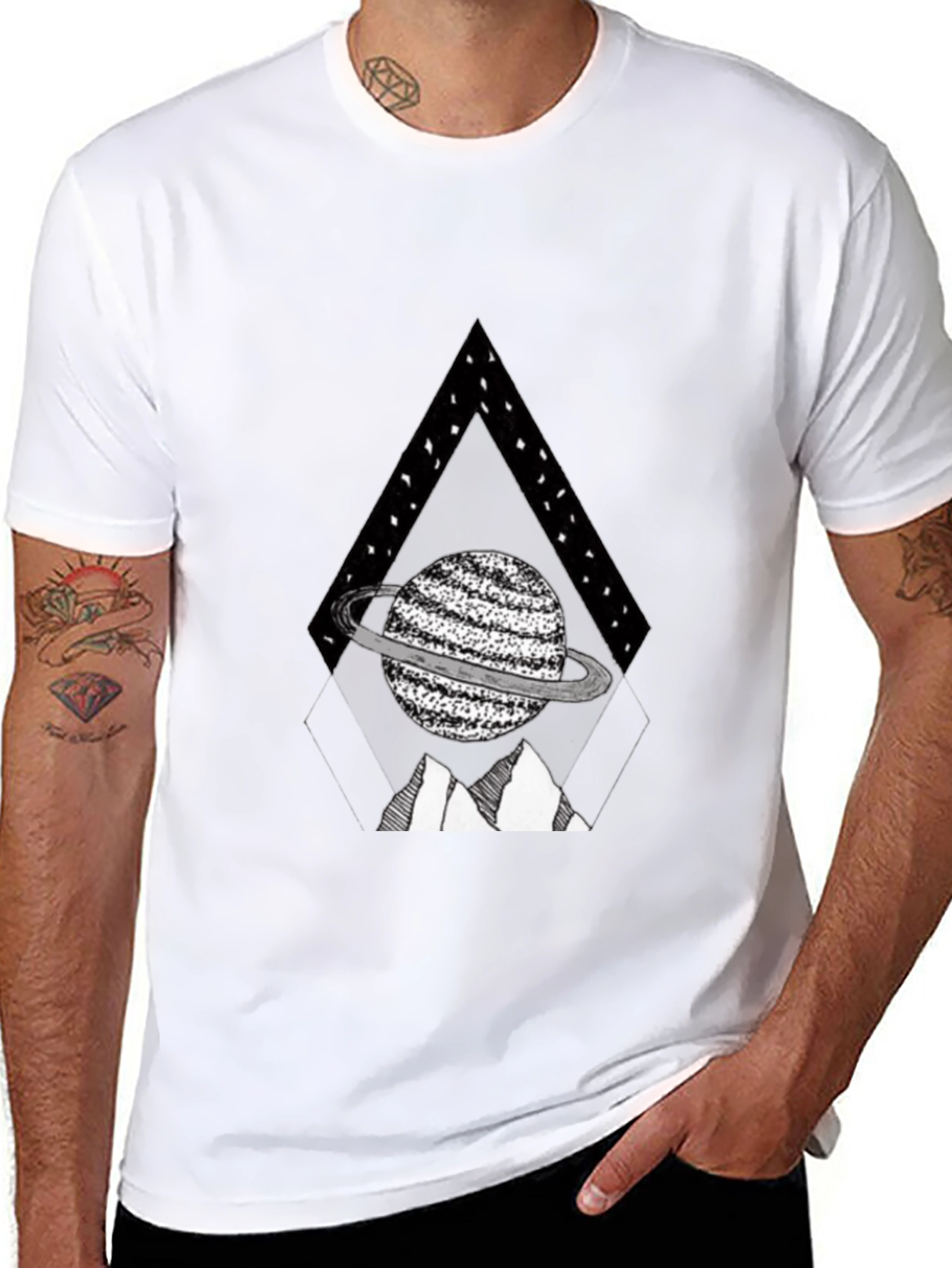 Black Planet Triangle Graphic Tee - Black Casual Shirt view 8
