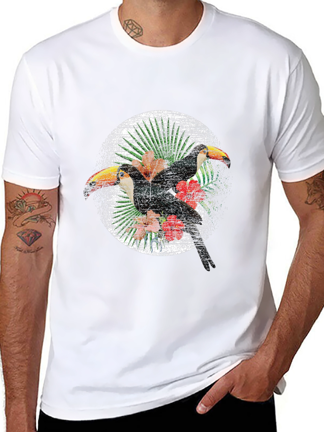 Black Tropical Toucan Graphic Tee - Black Cotton Blend Shirt view 8