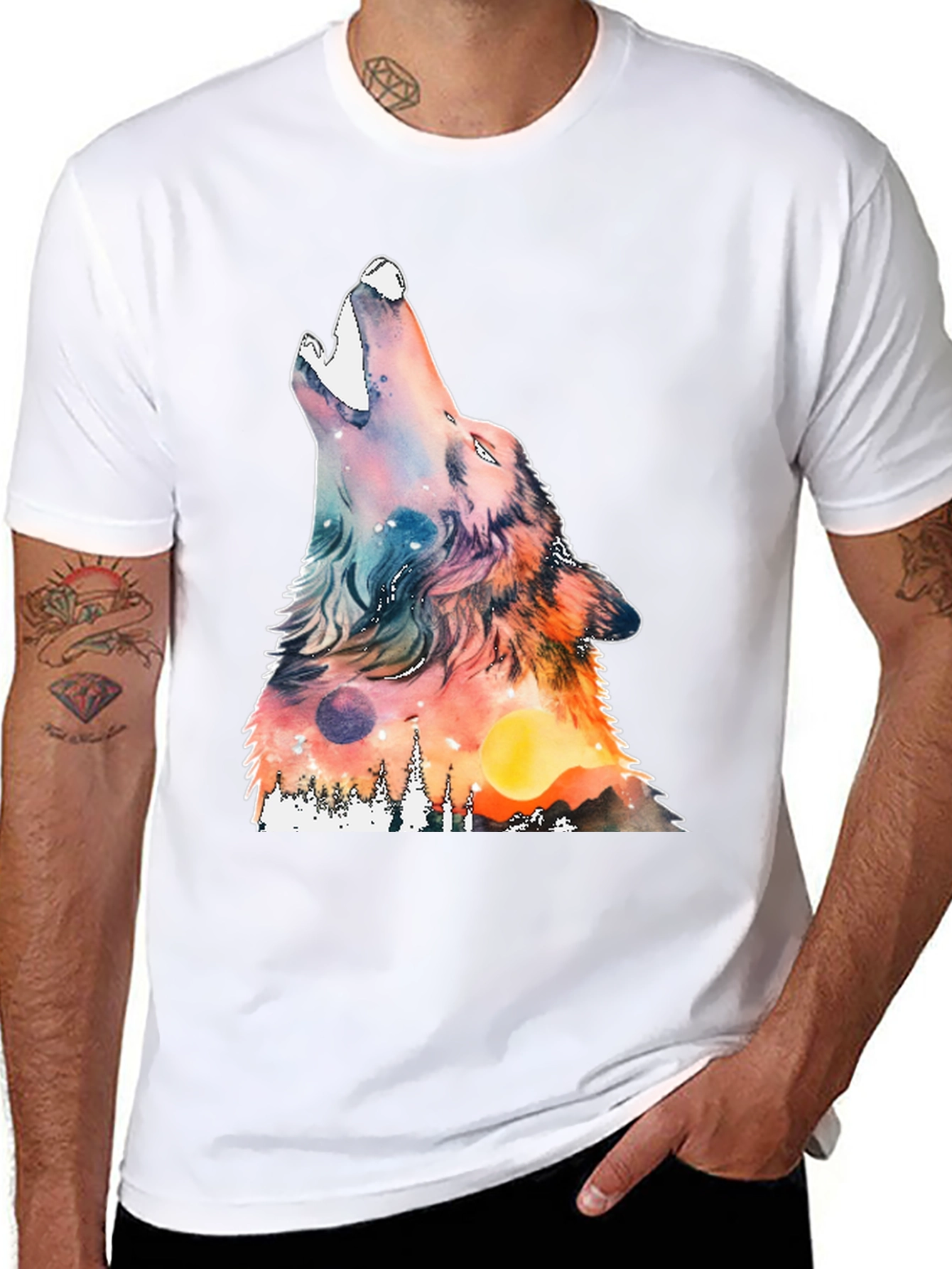 Black Wolf Howl Graphic T-Shirt - Unique Design view 8