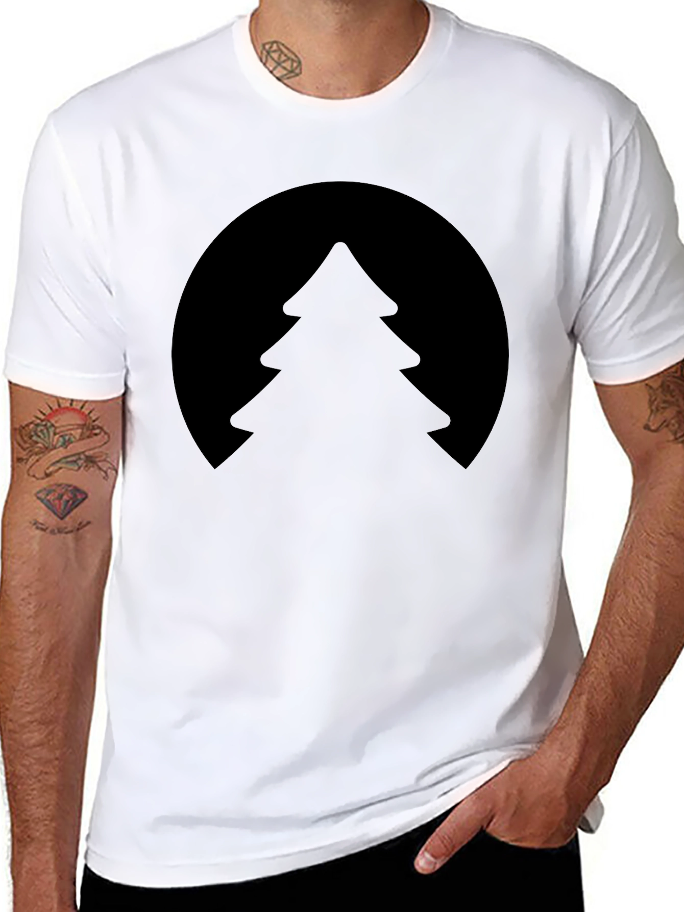Black Men's Black T-Shirt with Tree Graphic view 8