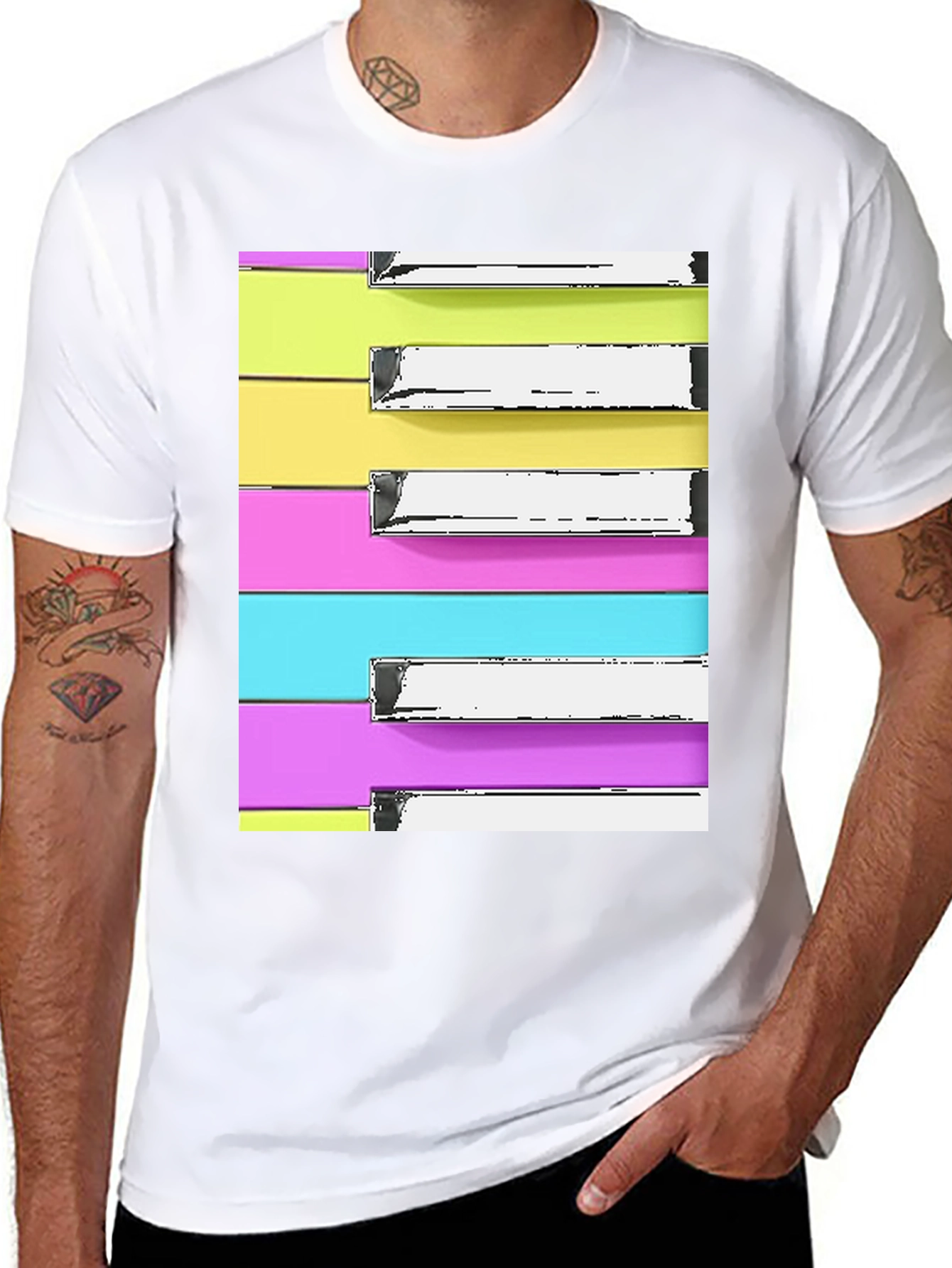 Black Piano Keys T-Shirt - Retro Colorful Music Tee view 8