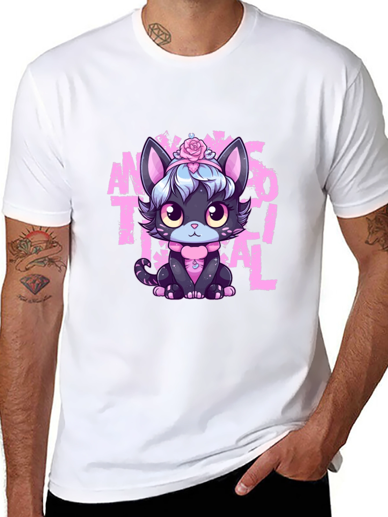 Black Anime Aesthetic Cat T-Shirt view 8