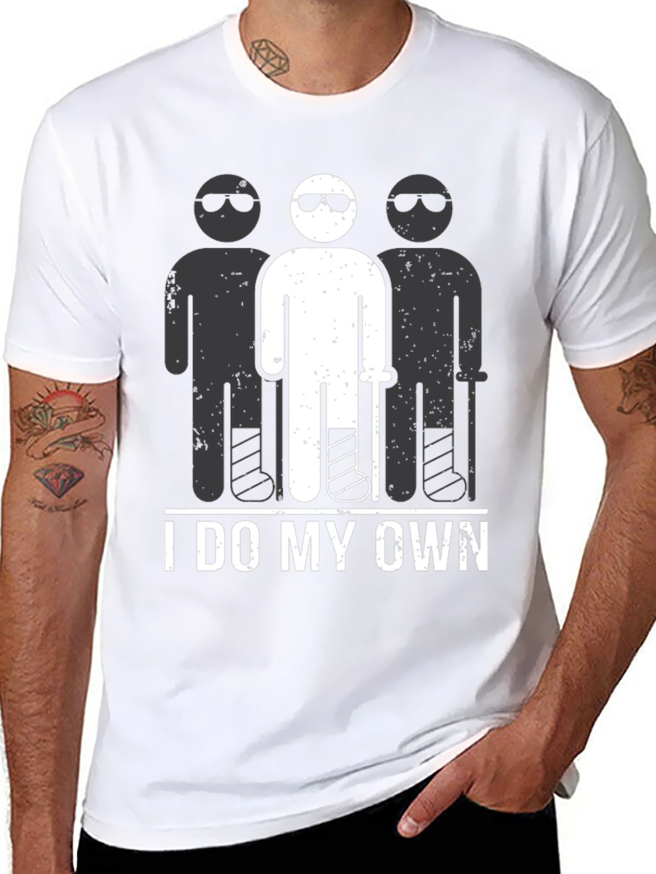 Black I Do My Own Stunts T-Shirt Funny Broken Leg view 8