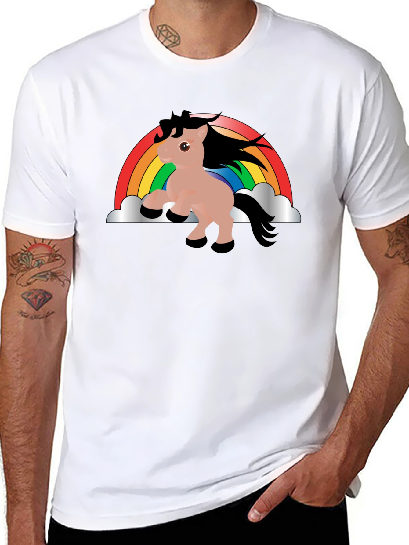 Black Rainbow Unicorn T-Shirt - Black Cotton Tee view 8