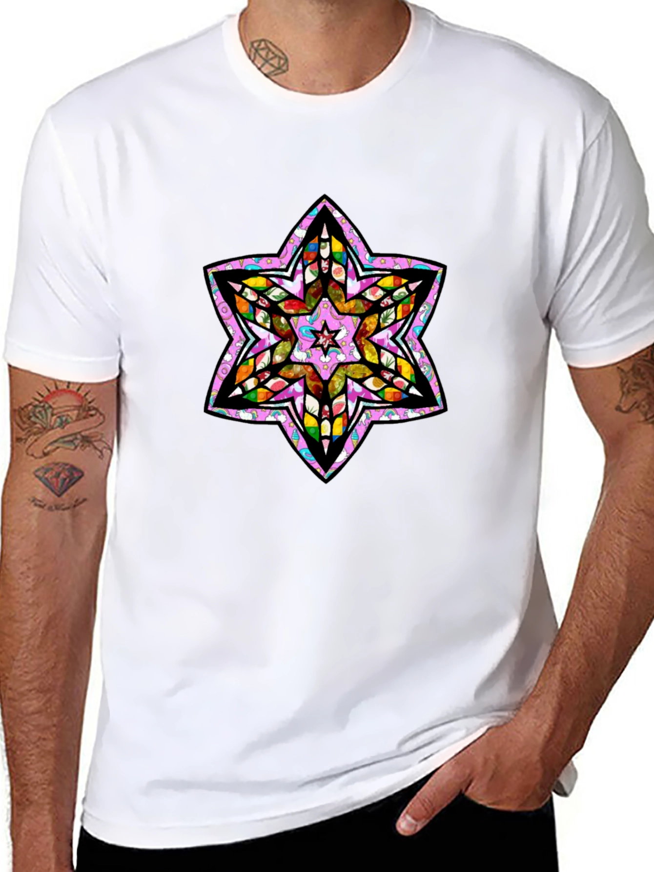 Black Six Point Star Graphic Tee - Men's Black T-Shirt view 8
