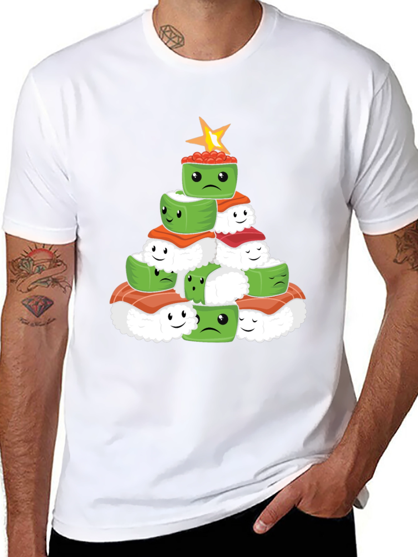 Black Sushi Christmas Tree Graphic Tee - Holiday Apparel view 8