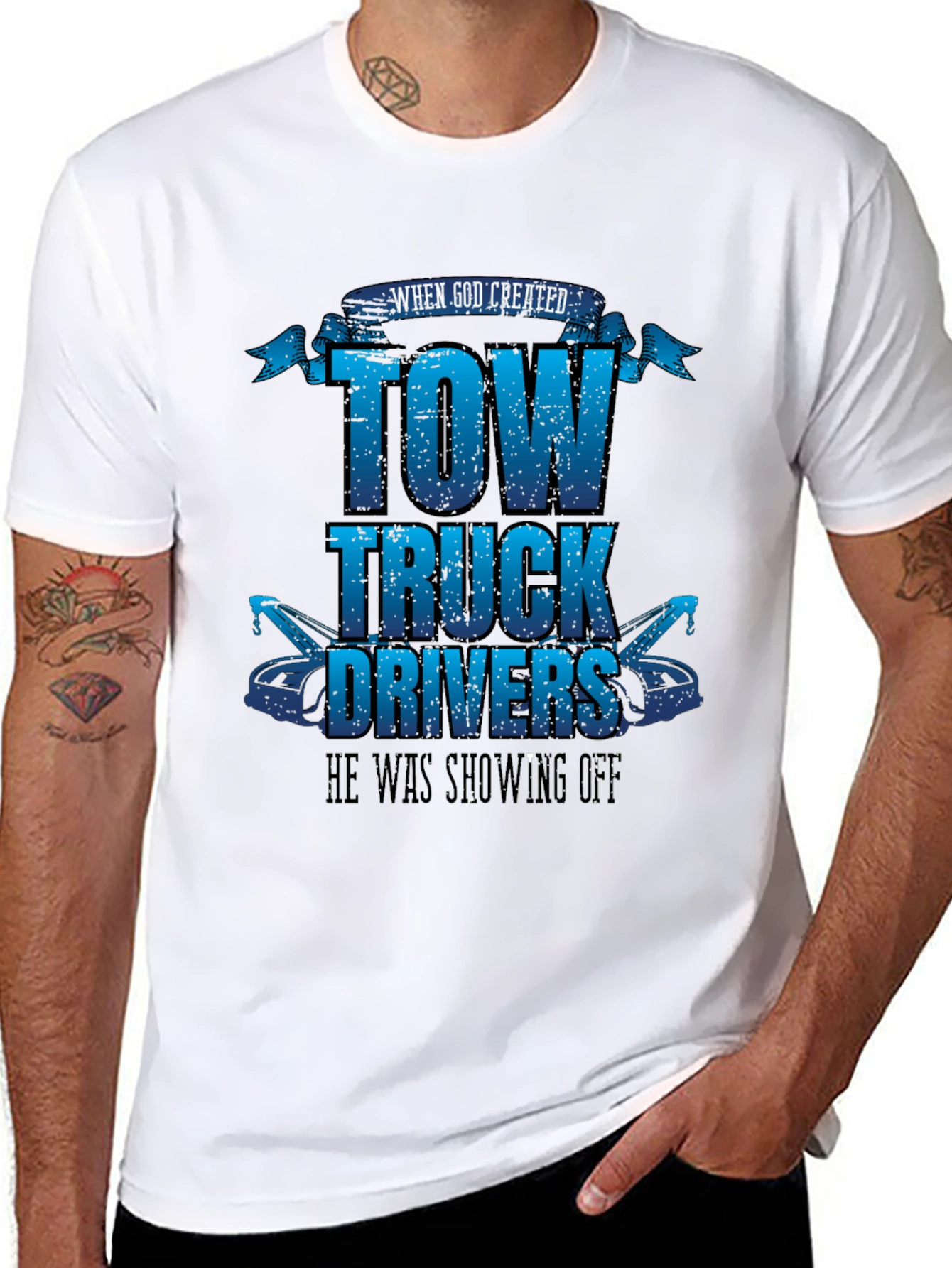 Black Tow Truck Driver Graphic Tee view 8