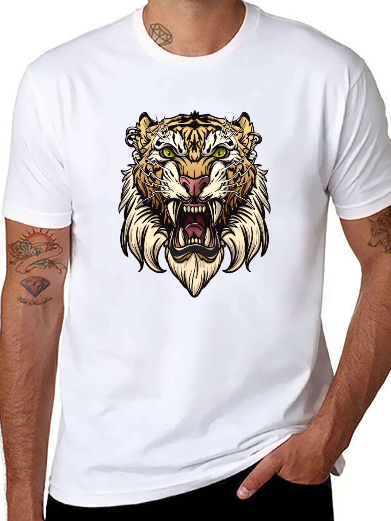 Black Tiger Graphic Tee - Black Cotton T-Shirt view 8