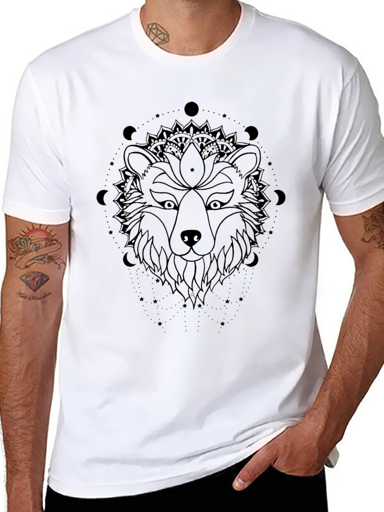 Black Mystic Bear Graphic Tee - Black Cotton Blend view 8