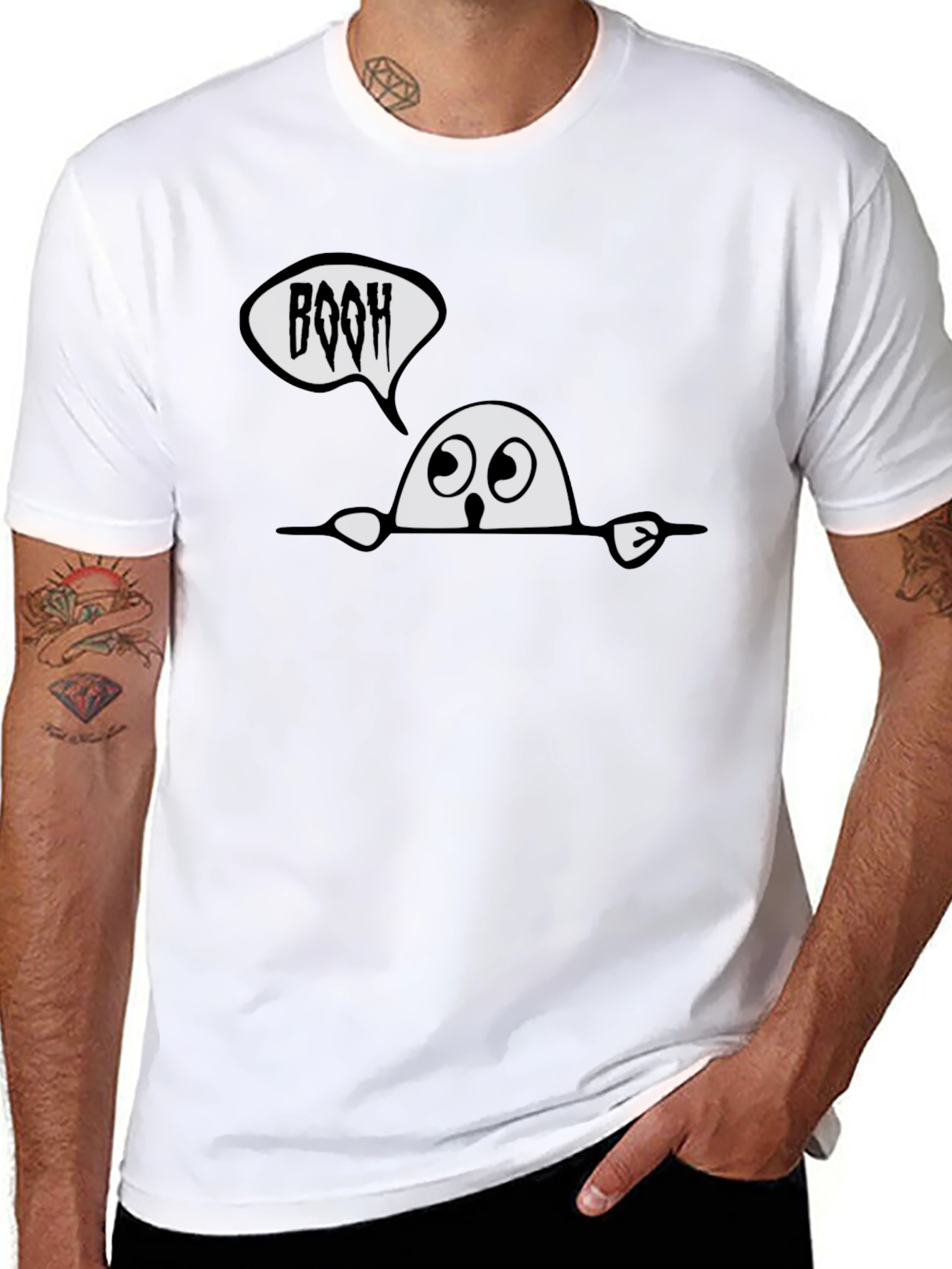 Black Spooky 'BOOH' Ghost Graphic Tee view 8