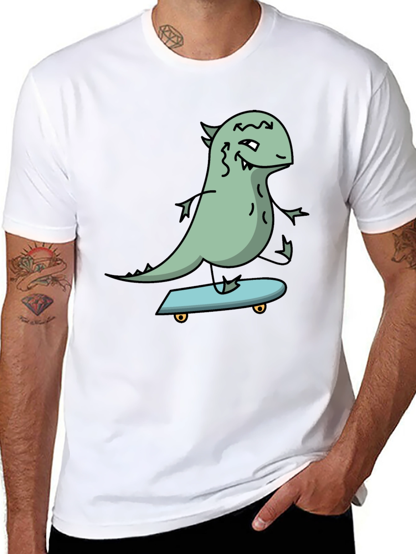 Black Dino Skateboarder Graphic Tee - Black Cotton T-Shirt view 8