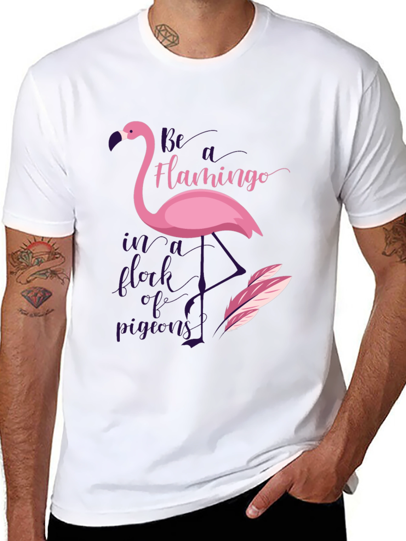 Black Be A Flamingo in a Flock of Pigeons Graphic T-Shirt view 8