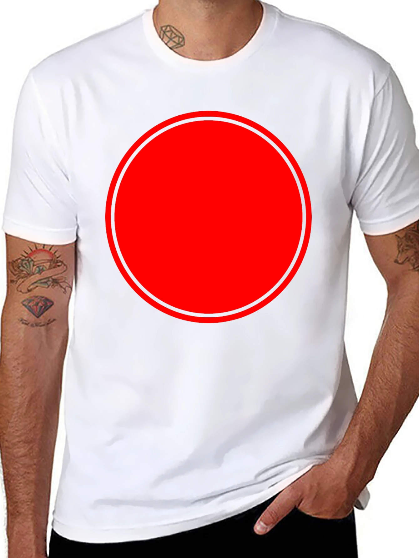 Black Modern Red Circle Graphic Black T-Shirt view 8