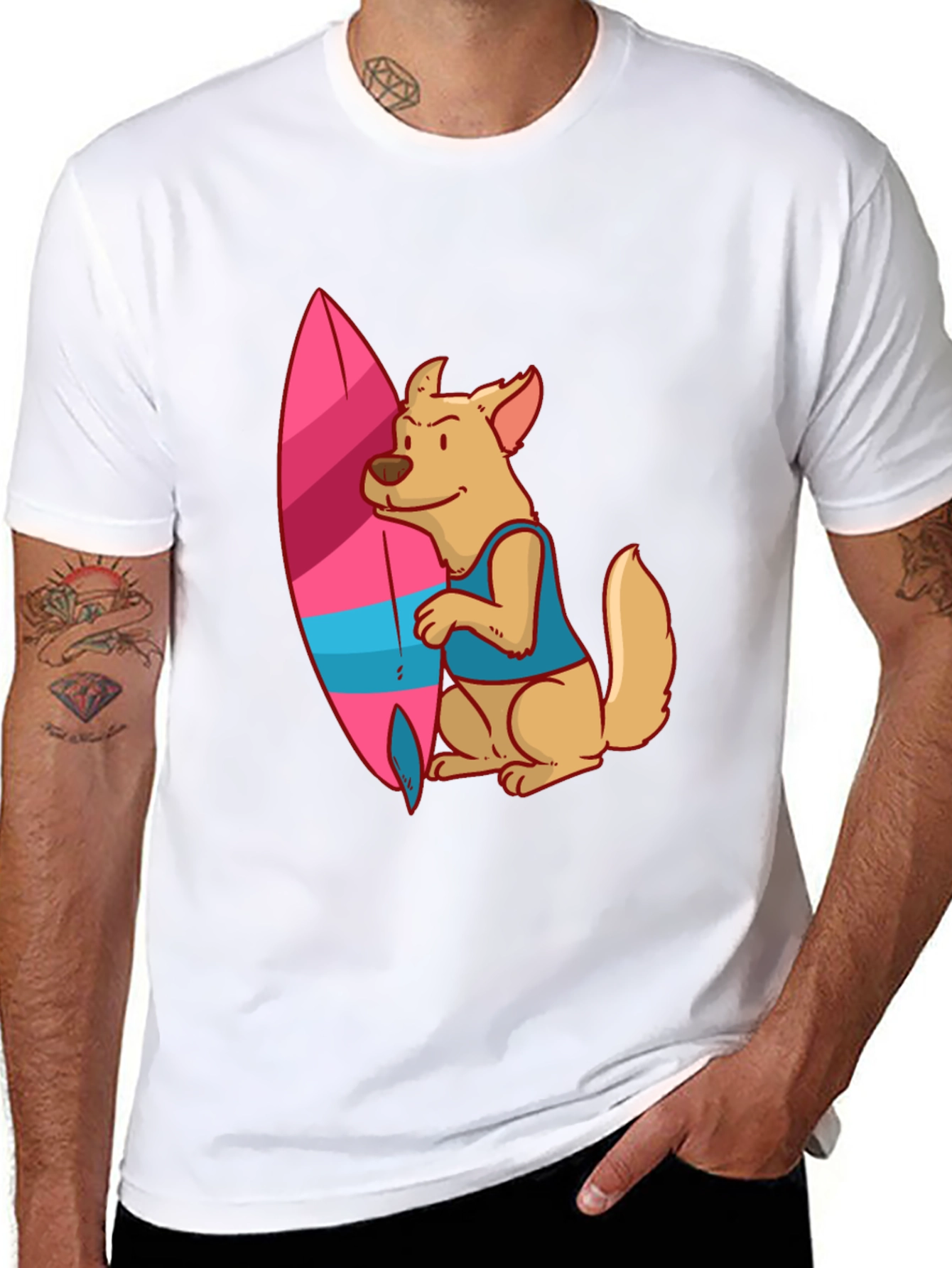 Black Dog Surfer Graphic Tee - Casual Black T-Shirt view 8