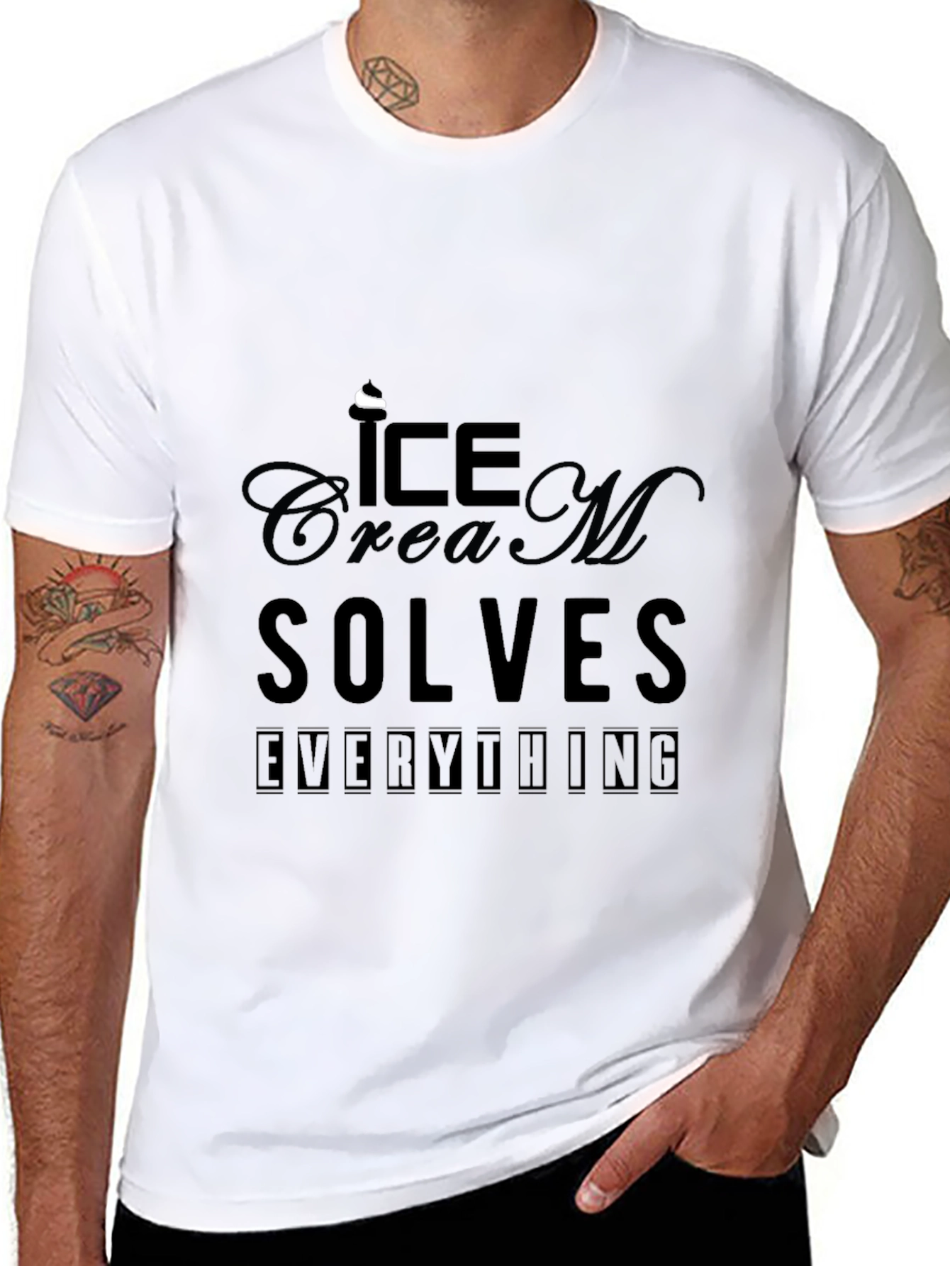Black Ice Cream Solves Everything Graphic Tee - Black view 8