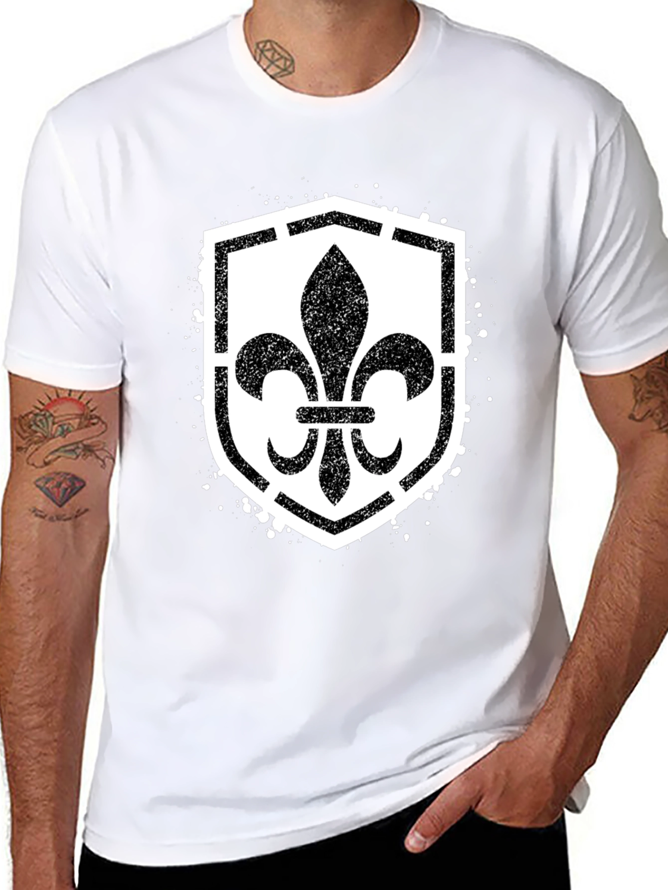 Black Fleur-de-Lis Shield Graphic T-Shirt - Black view 8