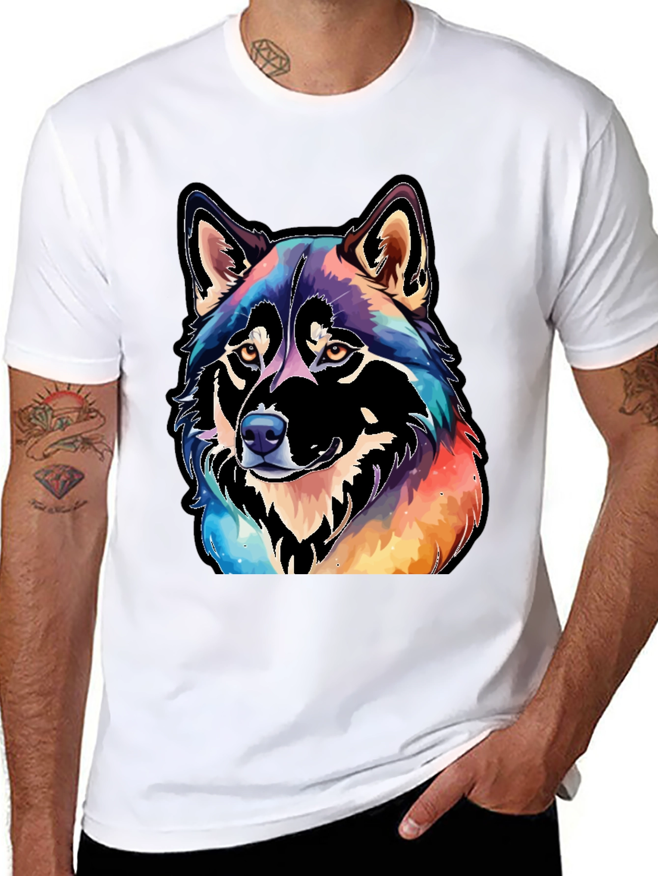 Black Watercolor Wolf Graphic Tee - Black view 8