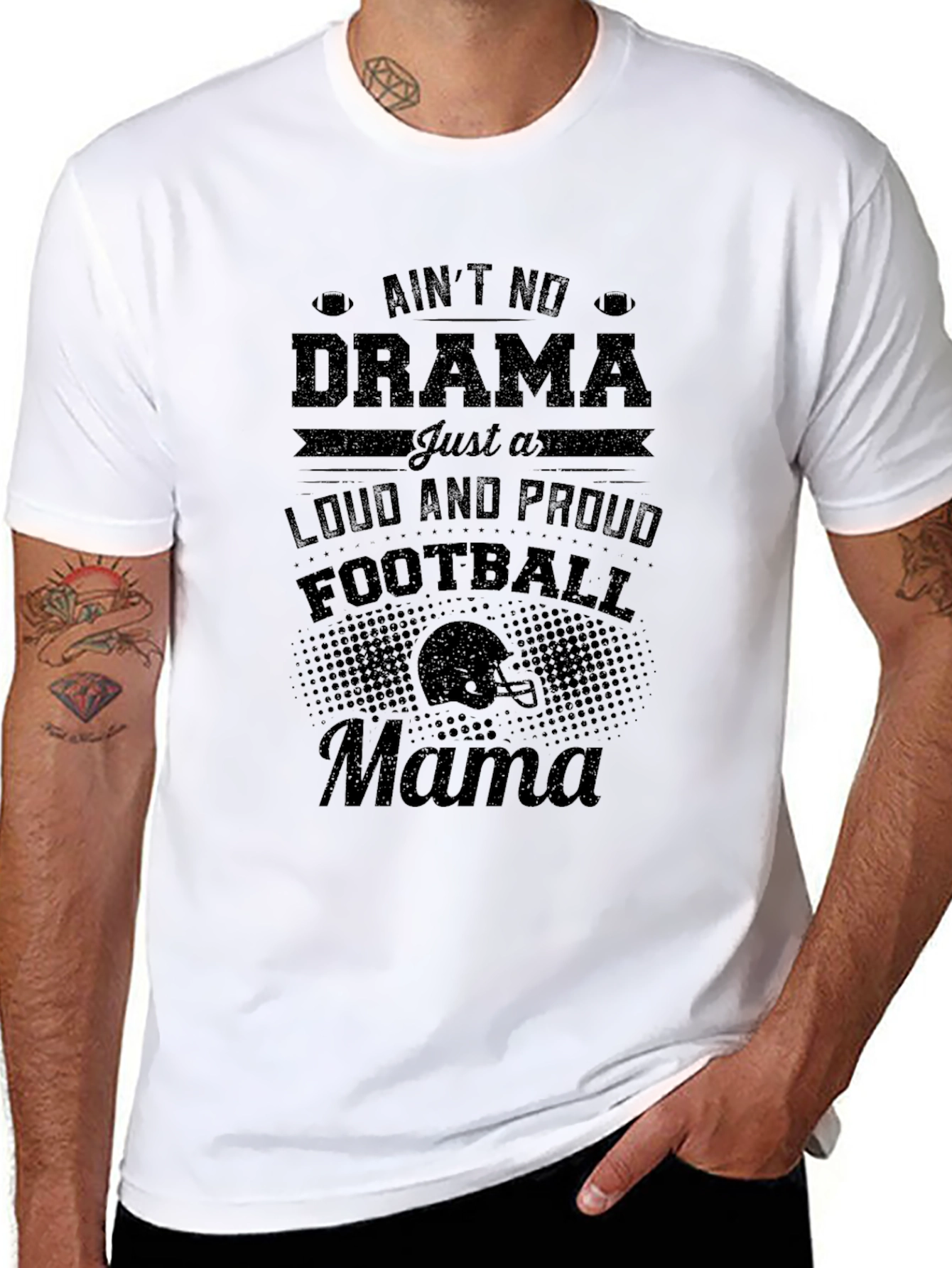 Black Ain't No Drama Football Mama T-Shirt view 8