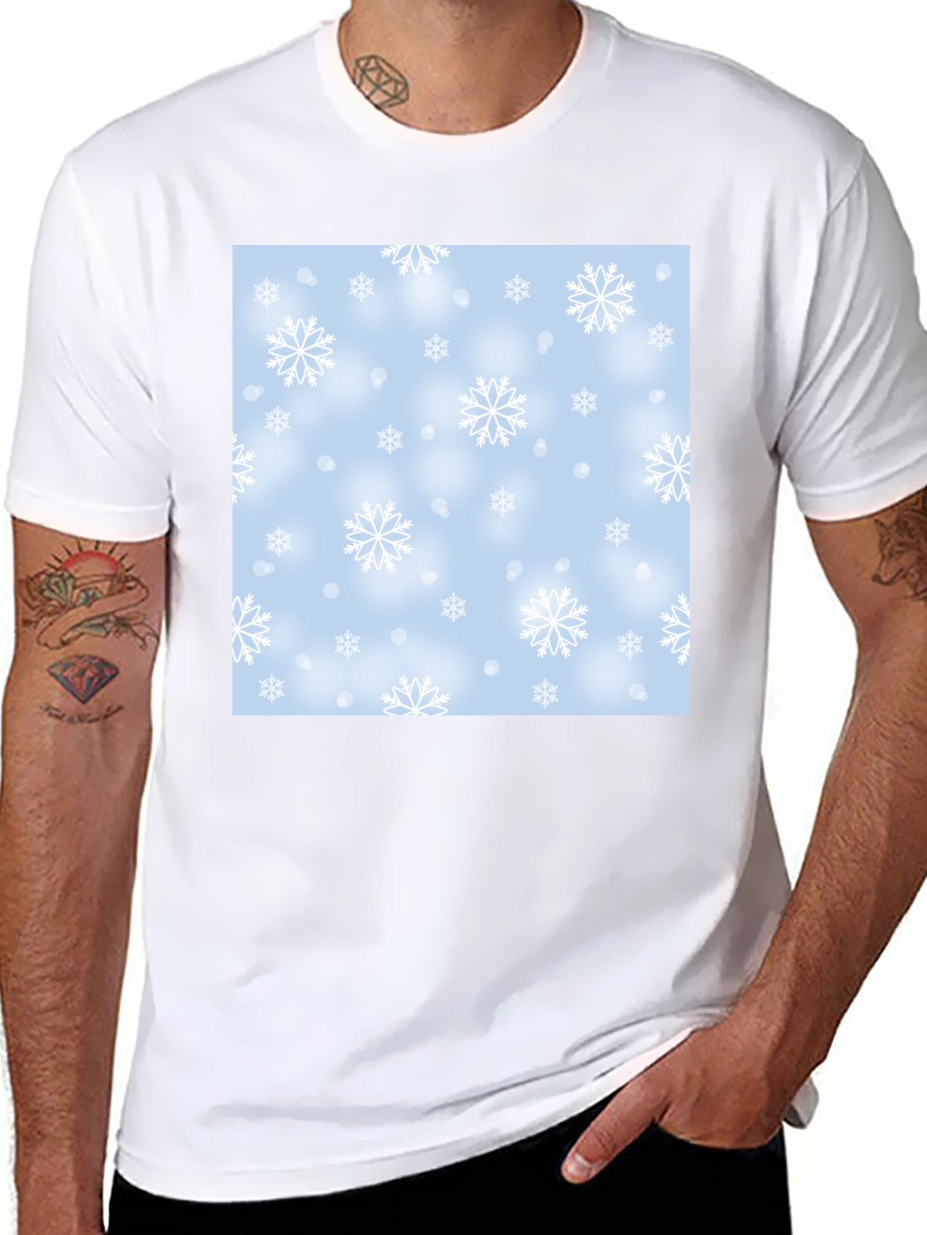 Black Winter Snowflake Pattern T-Shirt view 8