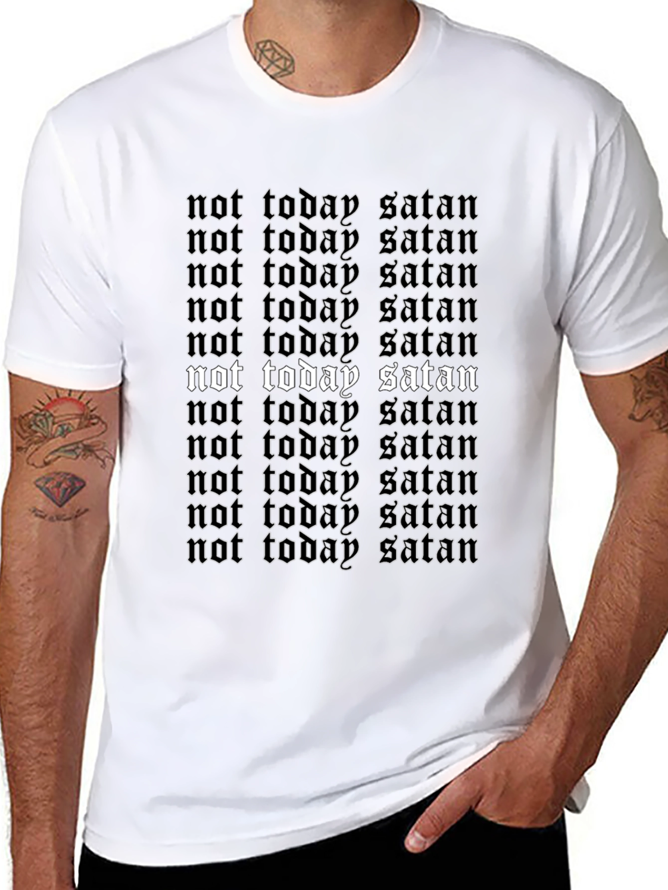 Black Not Today Satan Graphic Tee - Black Cotton T-Shirt view 8
