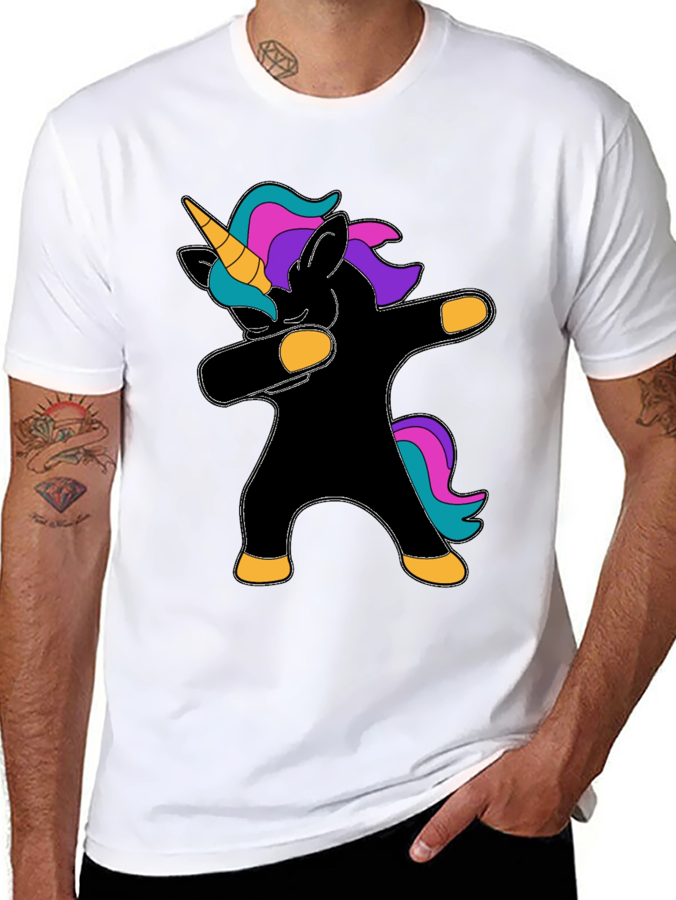 Dabbing Unicorn Graphic Tee - Black Cotton T-Shirt - 8