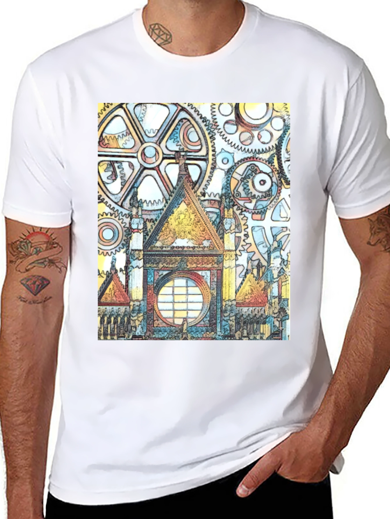 Black Steampunk Clockwork Castle T-Shirt view 8