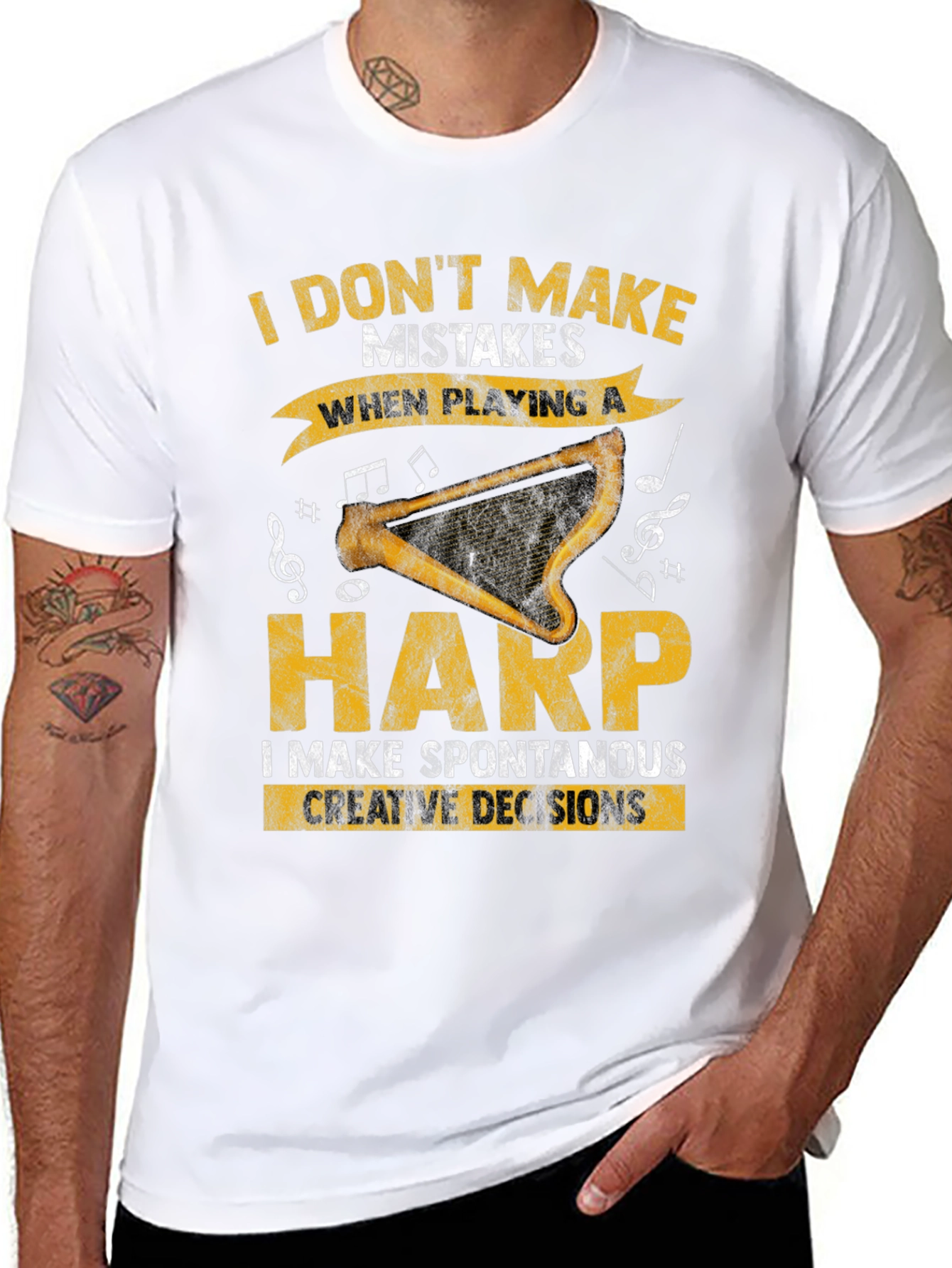Black Harp Player T-Shirt - Spontaneous Creative Decisions view 8