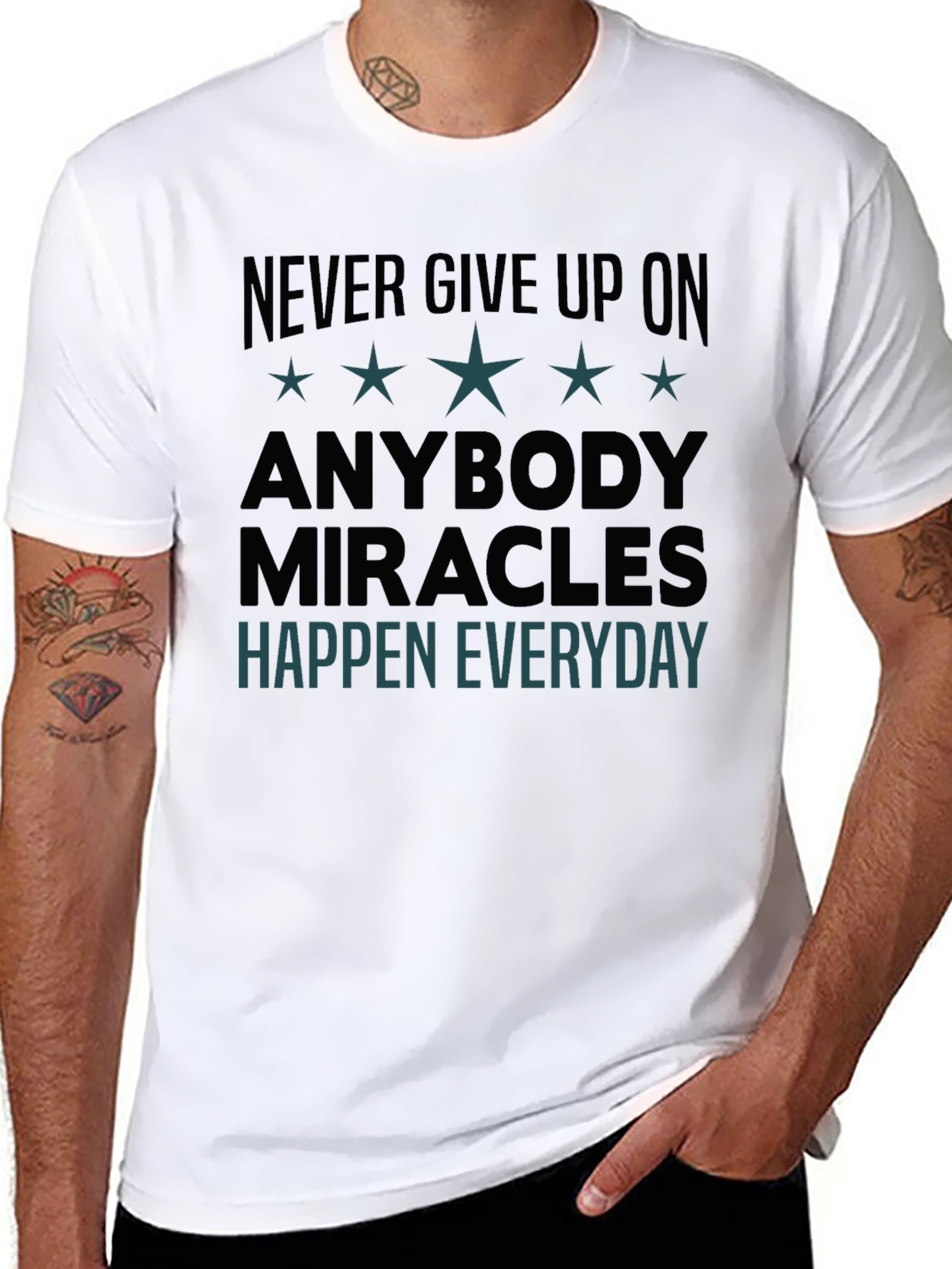 Black Inspirational Graphic Tee: Never Give Up view 8