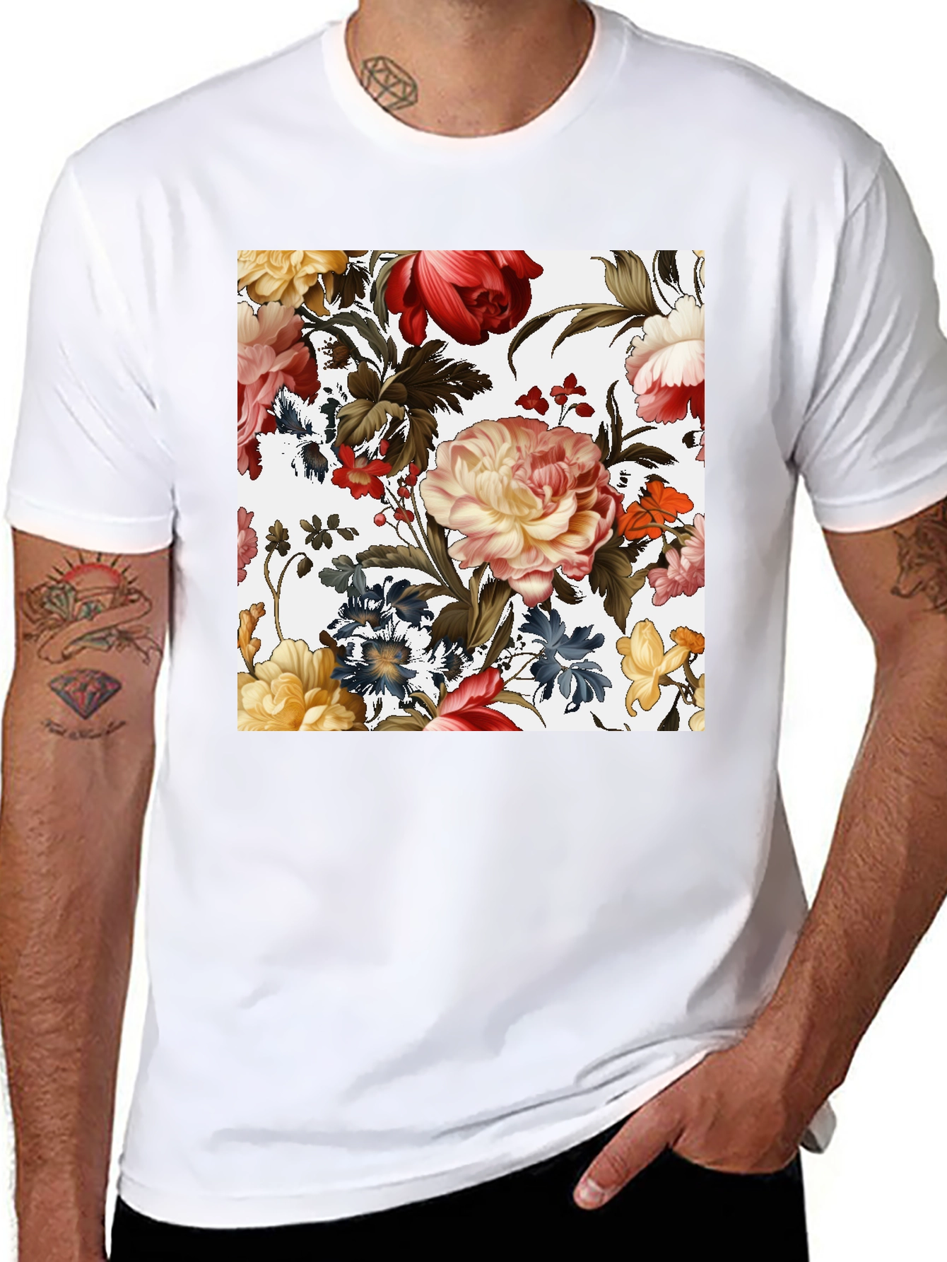 Black Floral Print Black T-Shirt view 8
