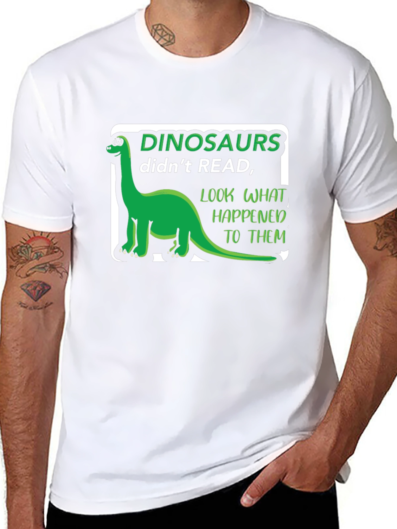 Black Dinosaurs Didn't Read T-Shirt Funny Pun Tee view 8