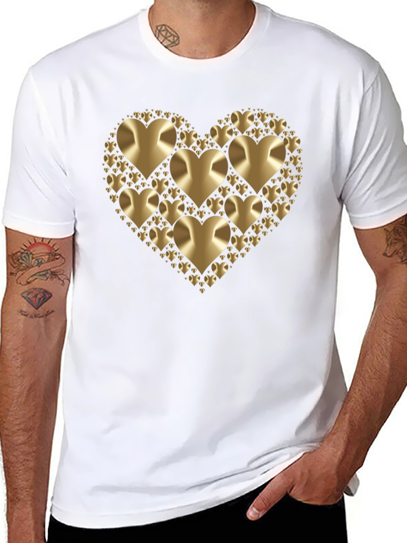 Black Golden Heart Graphic Black T-Shirt view 8