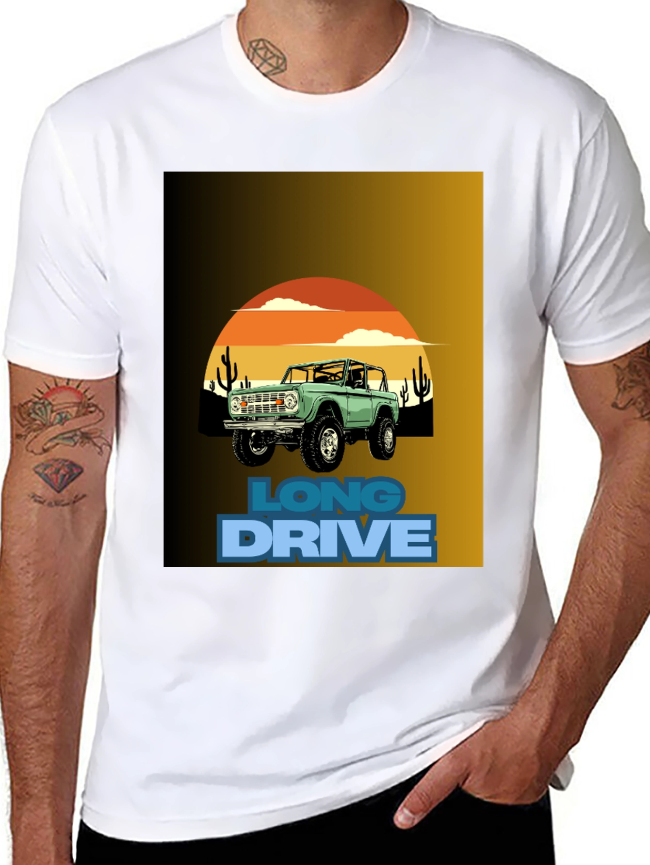 Black Long Drive Graphic Tee - Desert Bronco Design view 8