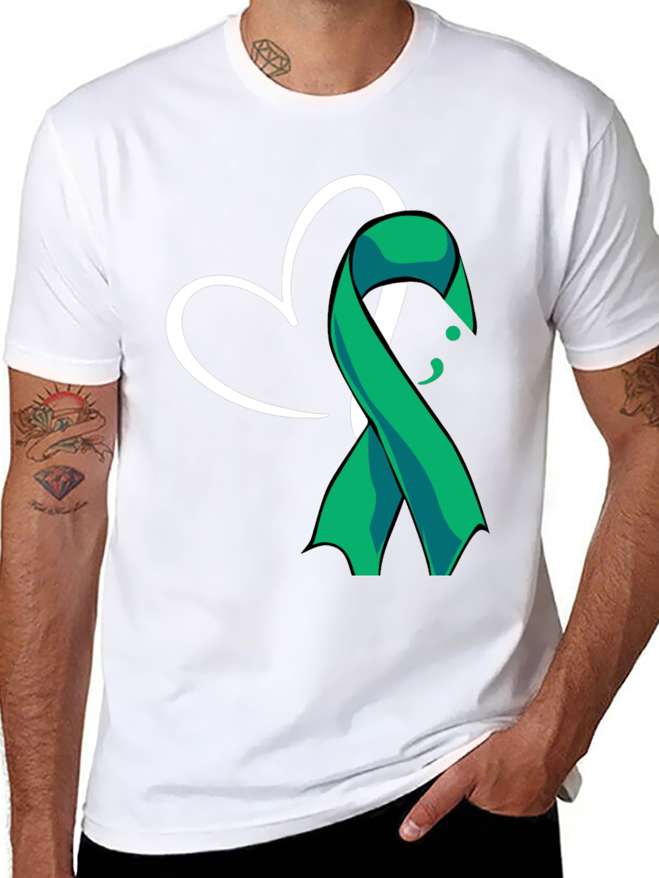 Black Semicolon Heart Ribbon Mental Health T-Shirt view 8