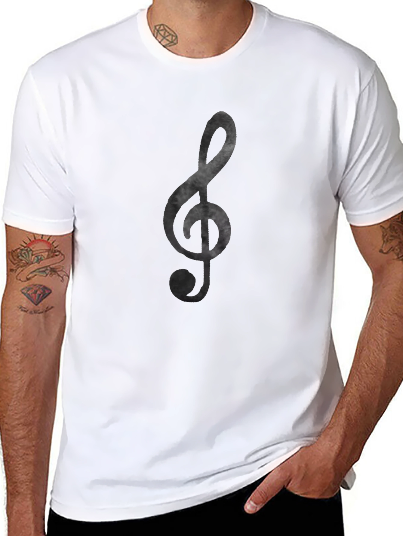 Black Musical Treble Clef Graphic T-Shirt - Black view 8