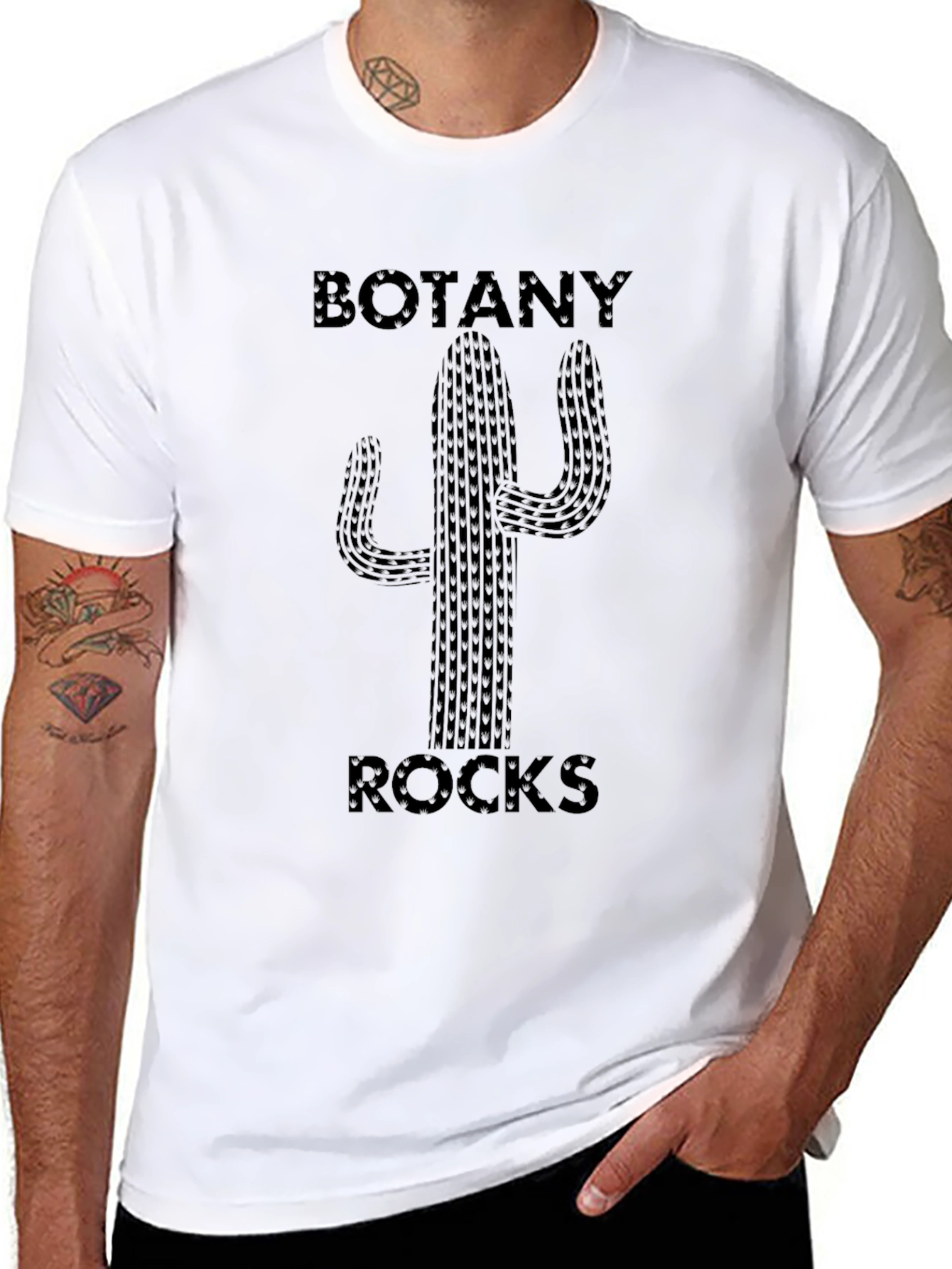 Black Botany Rocks Cactus Graphic Tee - Black Cotton T-Shirt view 8