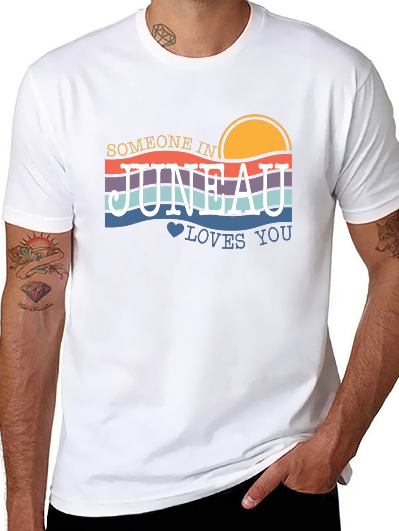 Black Juneau Alaska Sunset Graphic T-Shirt view 8