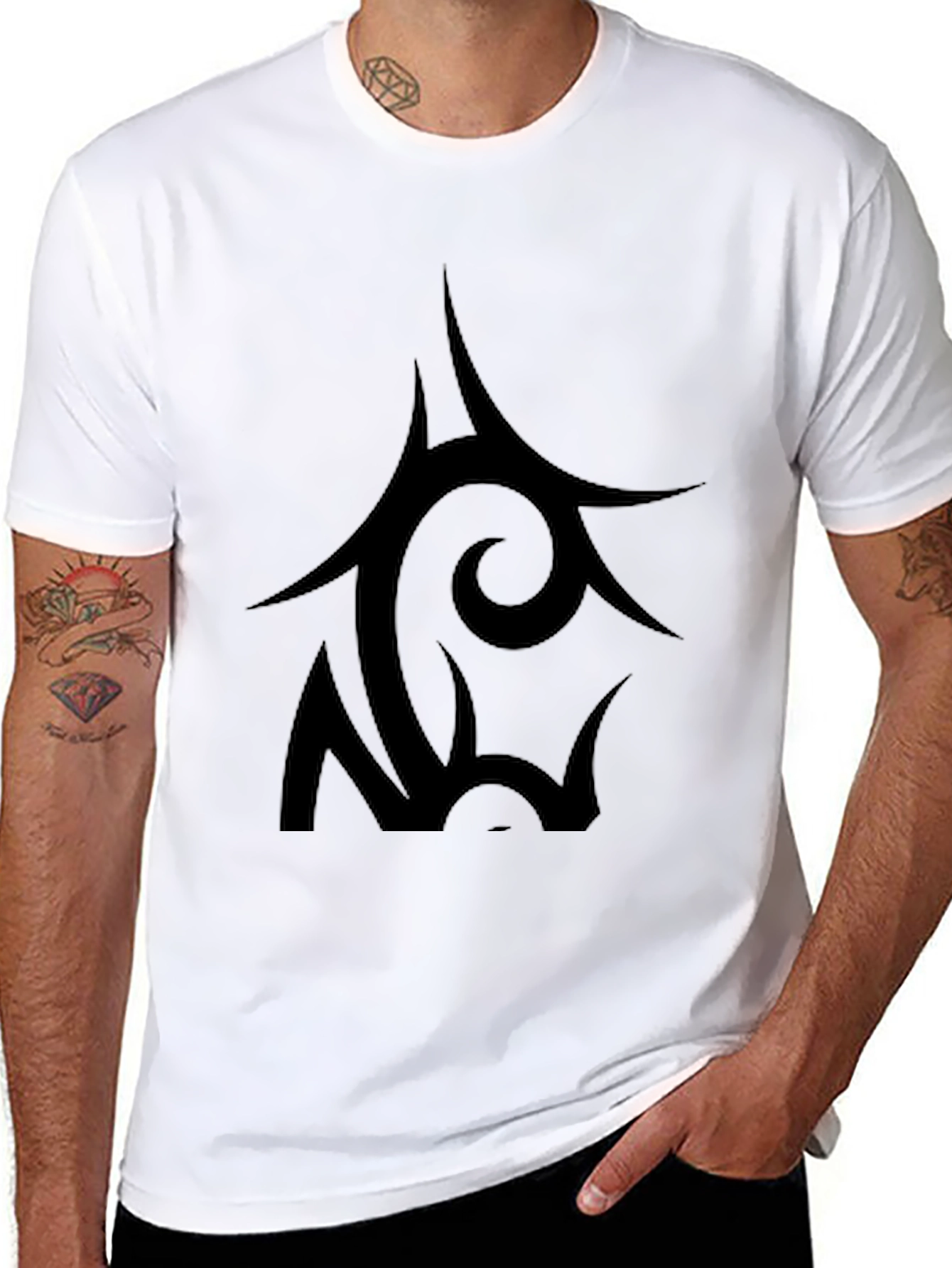 Black Men's Black Graphic Tee - Tribal Style Design view 8