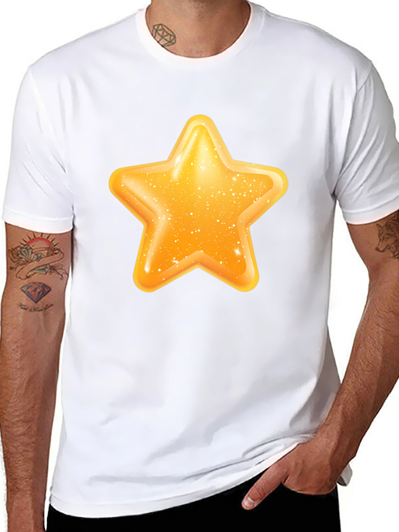 Black Shiny Star Graphic Black T-Shirt view 8