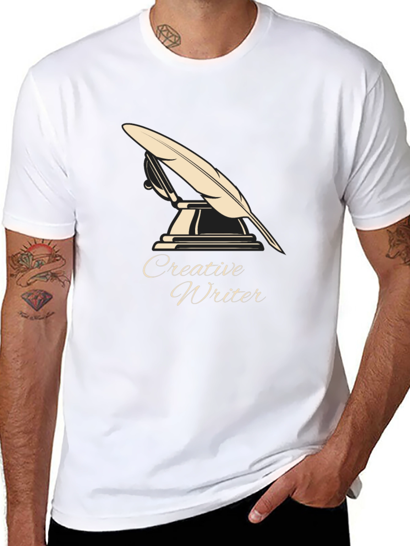 Black Creative Writer T-Shirt - Quill Design view 8