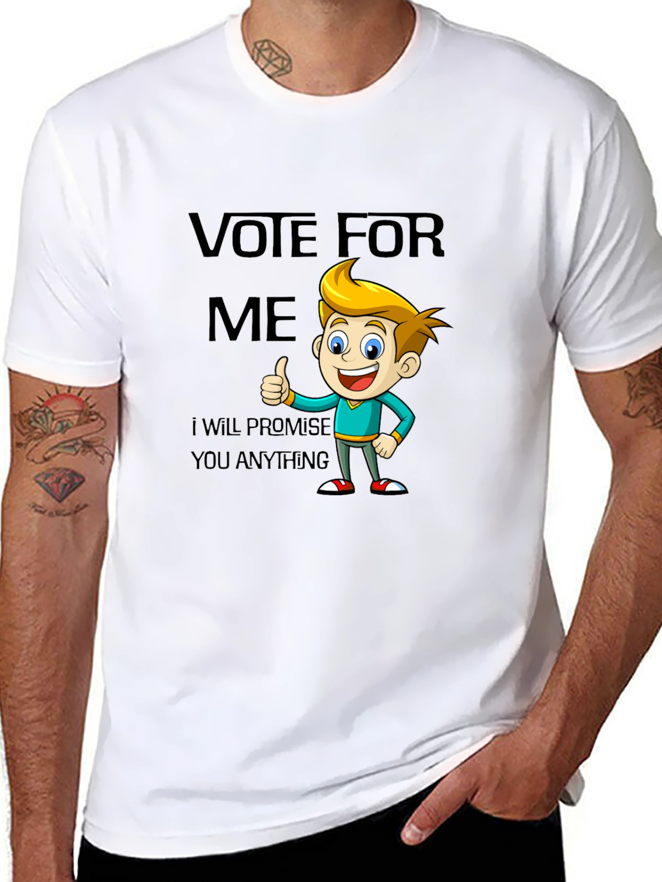 Black Vote For Me Funny Cartoon T-Shirt view 8