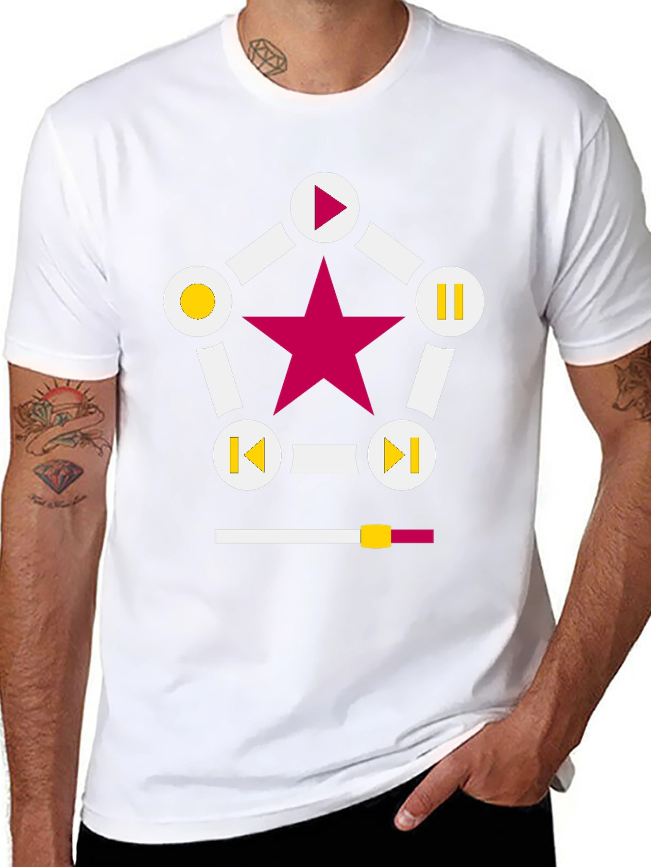 Black Retro Music Star T-Shirt - Black, Play Pause Design view 8