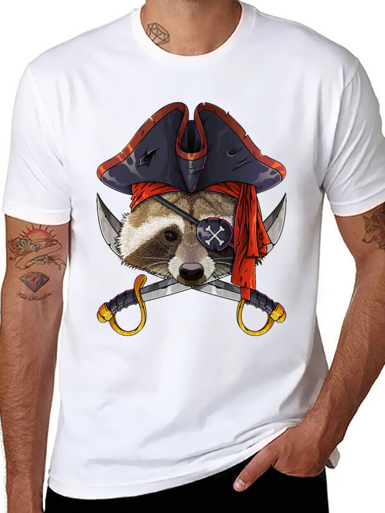 Black Pirate Raccoon Graphic Tee - Mens Black T-Shirt view 8