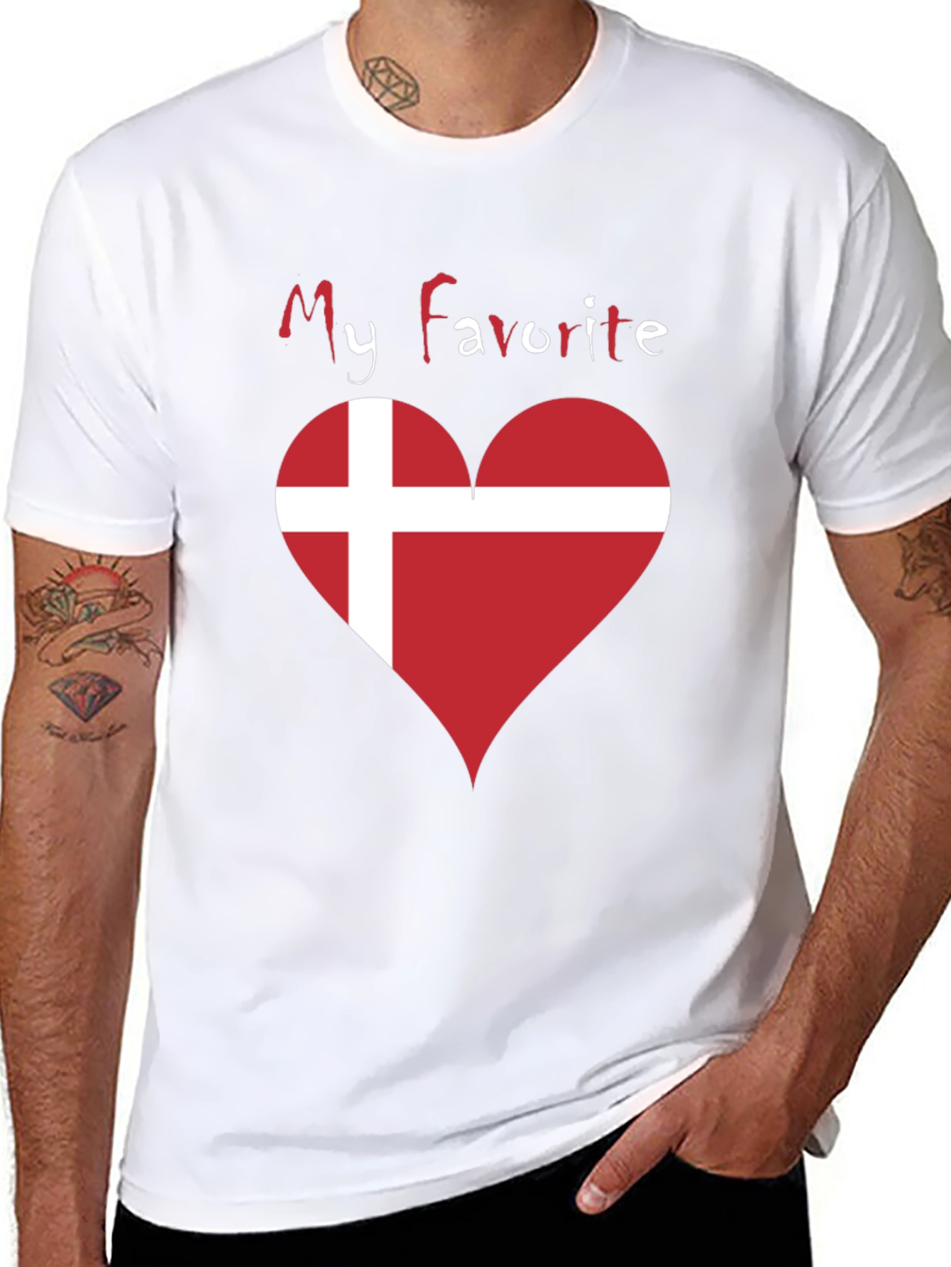 Black Denmark Flag Heart T-Shirt: My Favorite Danish Tee view 8