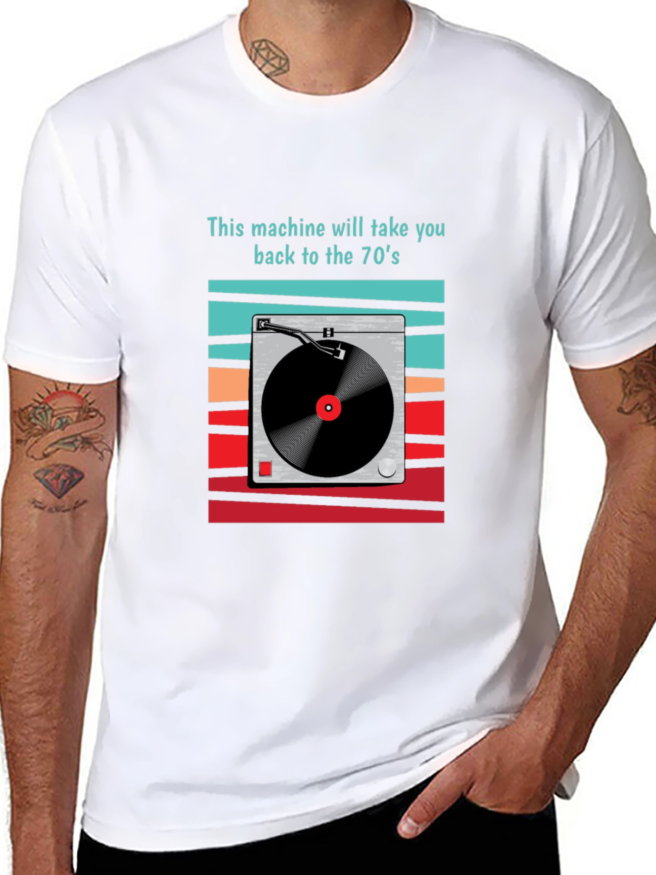 Black Retro 70's Turntable Graphic T-Shirt view 8