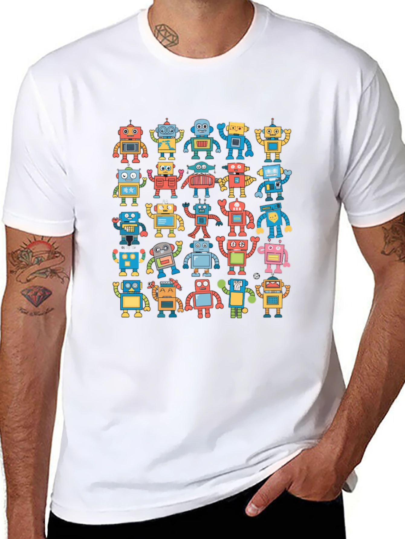 Black Retro Robot Print Black T-Shirt view 8