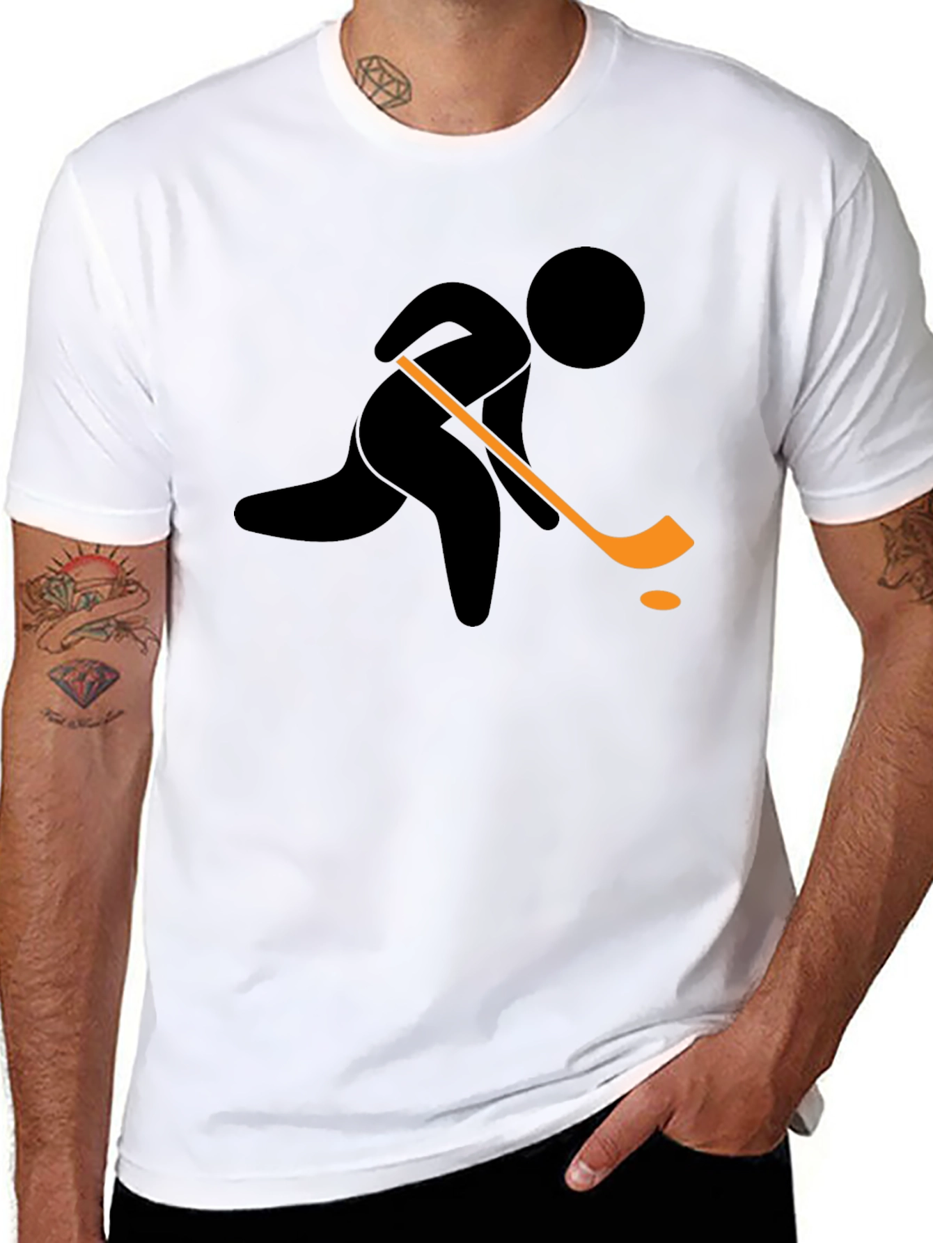 Black Hockey Player Graphic T-Shirt - Black Cotton Tee view 8