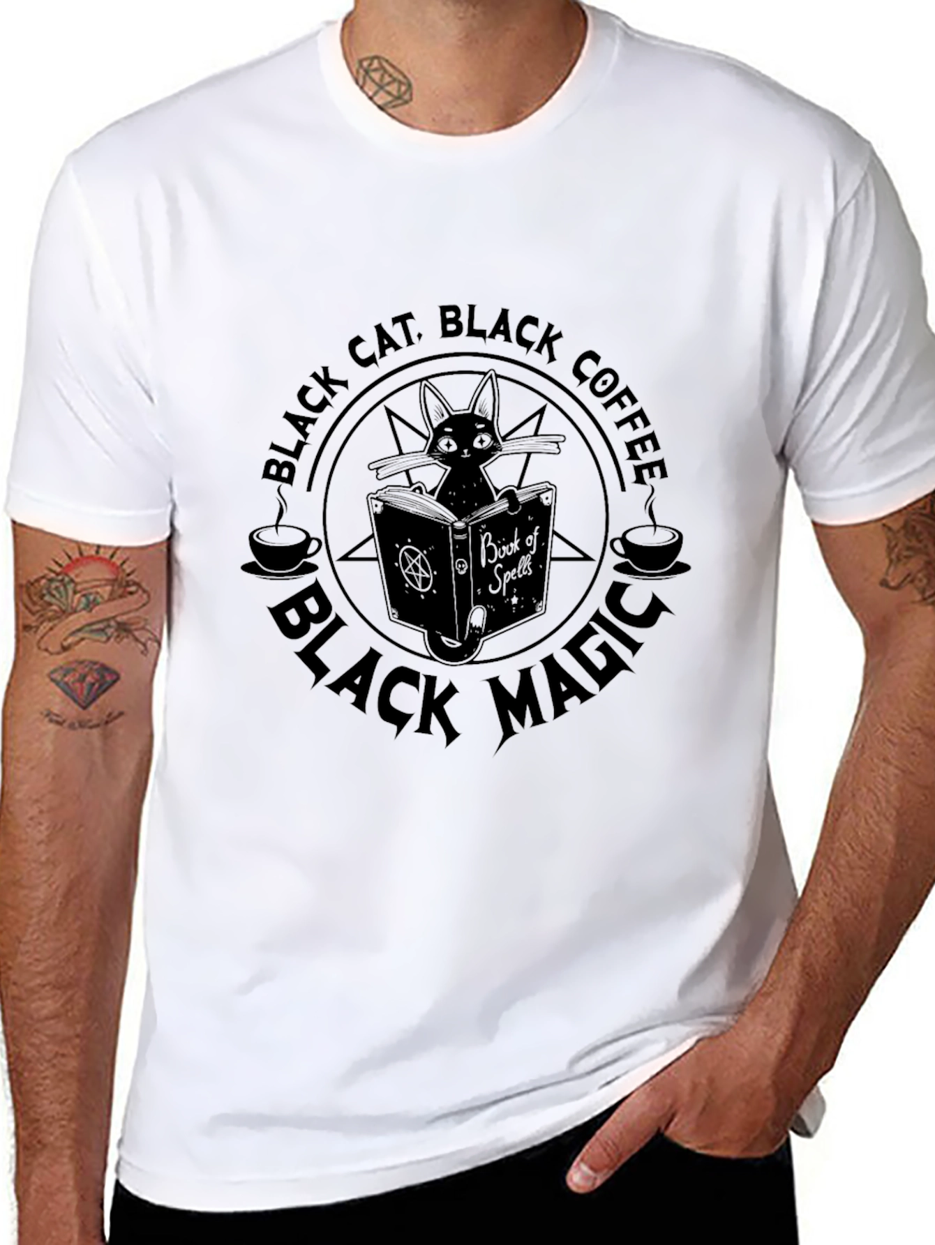 Black Black Cat Coffee Magic T-Shirt - Unisex Graphic Tee view 8