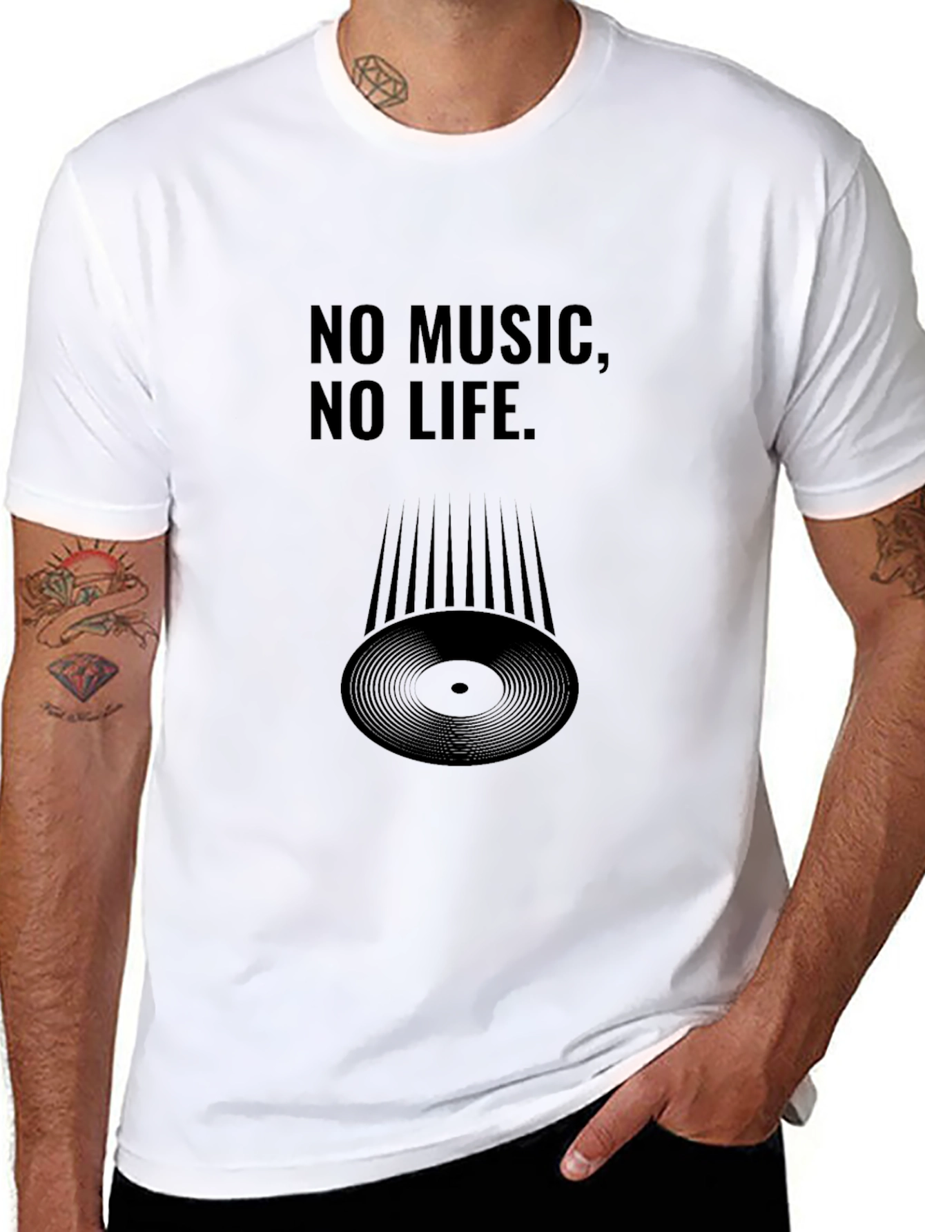 Black No Music, No Life Black T-Shirt view 8