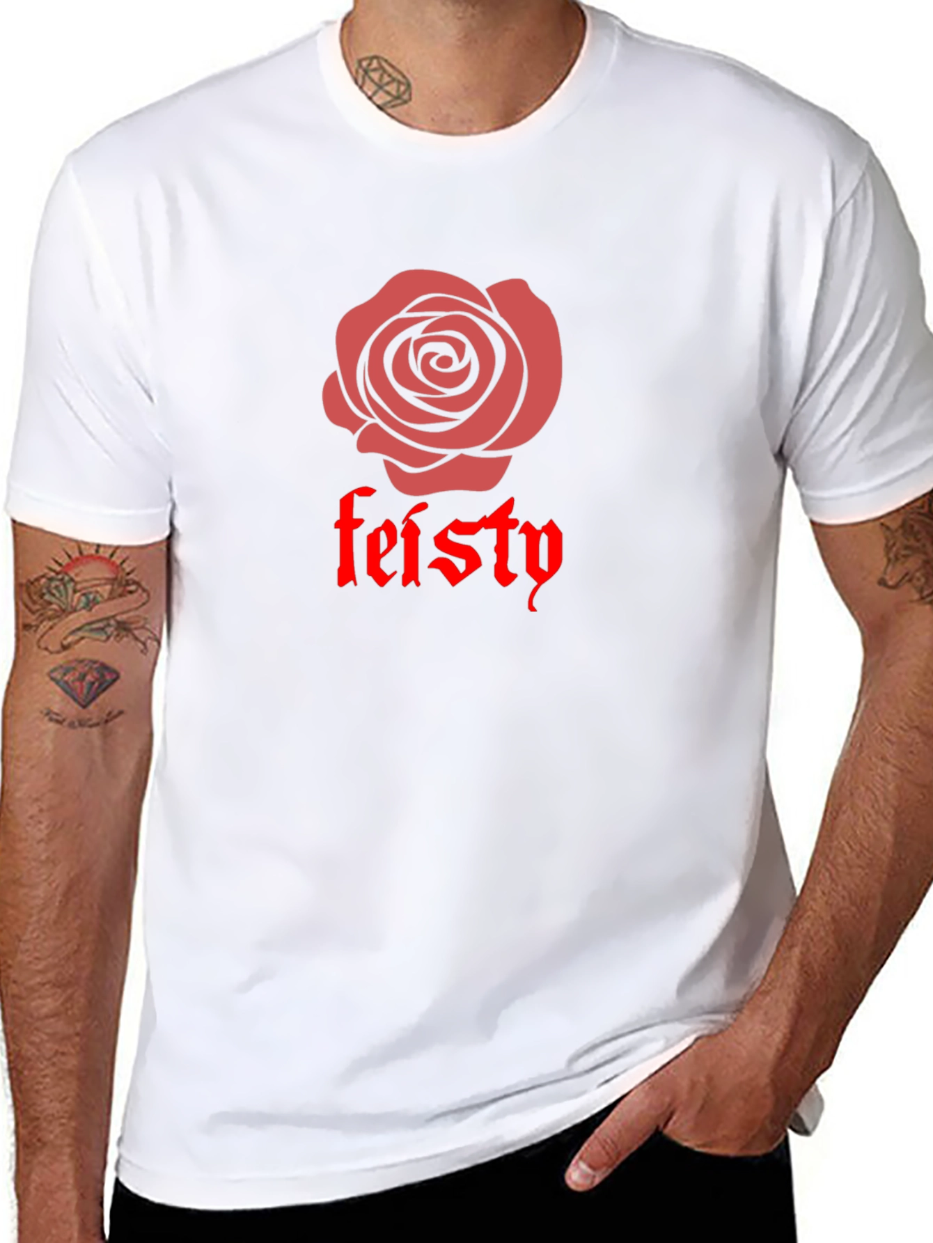 Black Feisty Rose Graphic Tee - Bold Black Cotton T-Shirt view 8